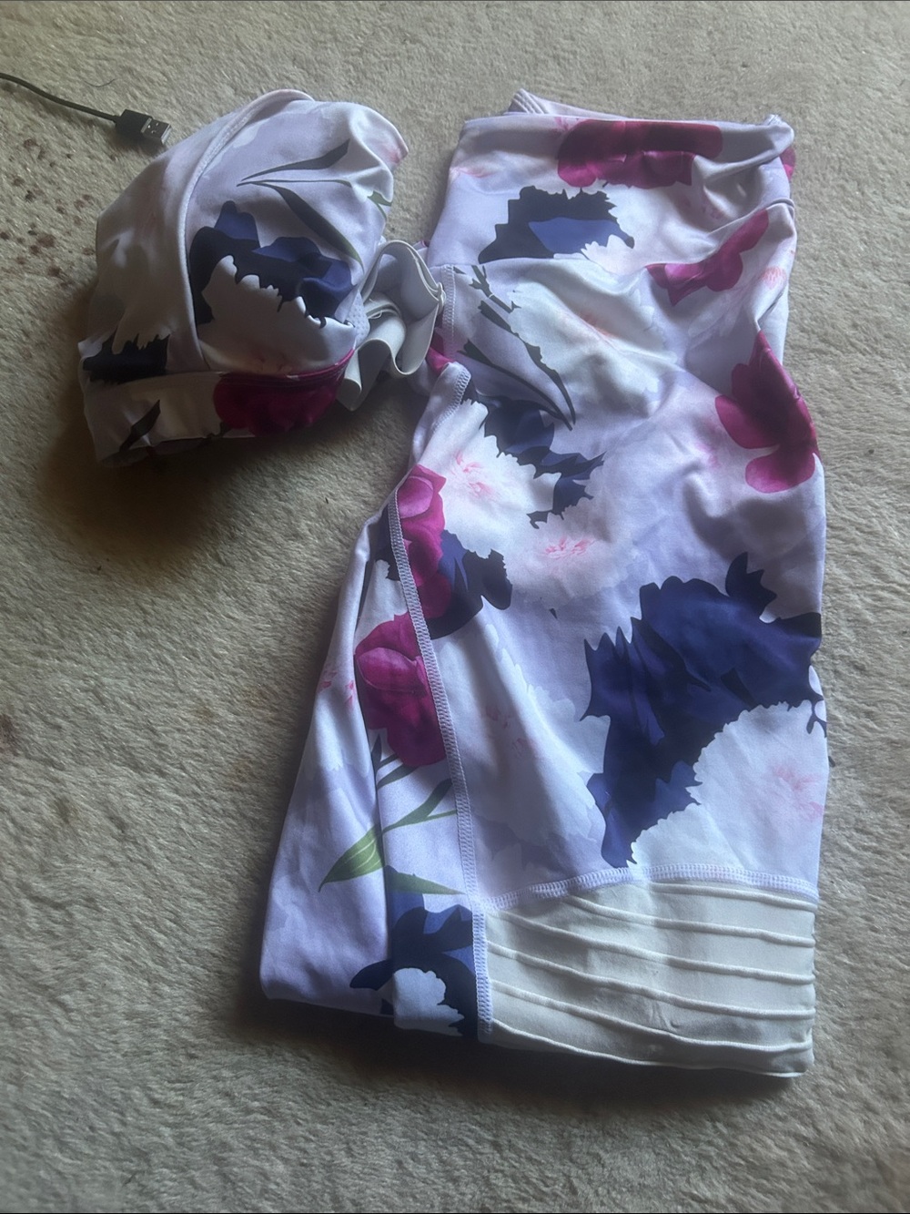 Floral Strapless Bandeau Dress — White with Pink & Navy Flowers